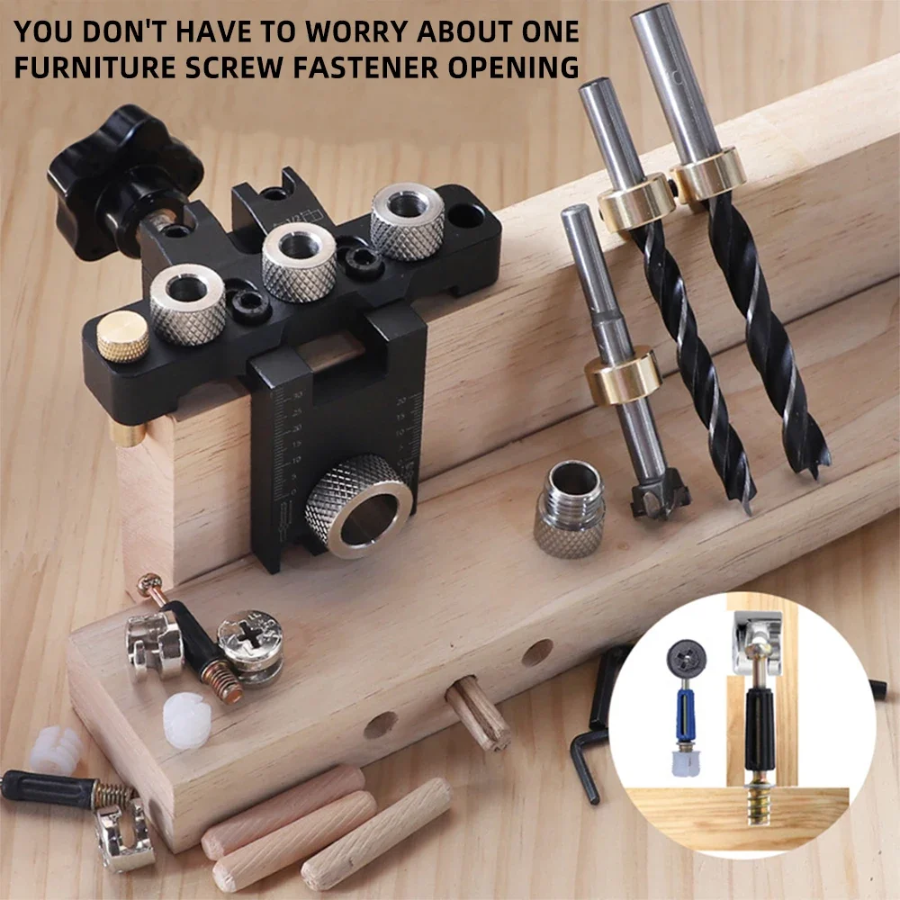 3 in 1 Dowelling Jig Master Kit Precision Pocket Hole Drilling Jig Dowel Cam Jig Guide Woodworking Position for DIY Drill Tools