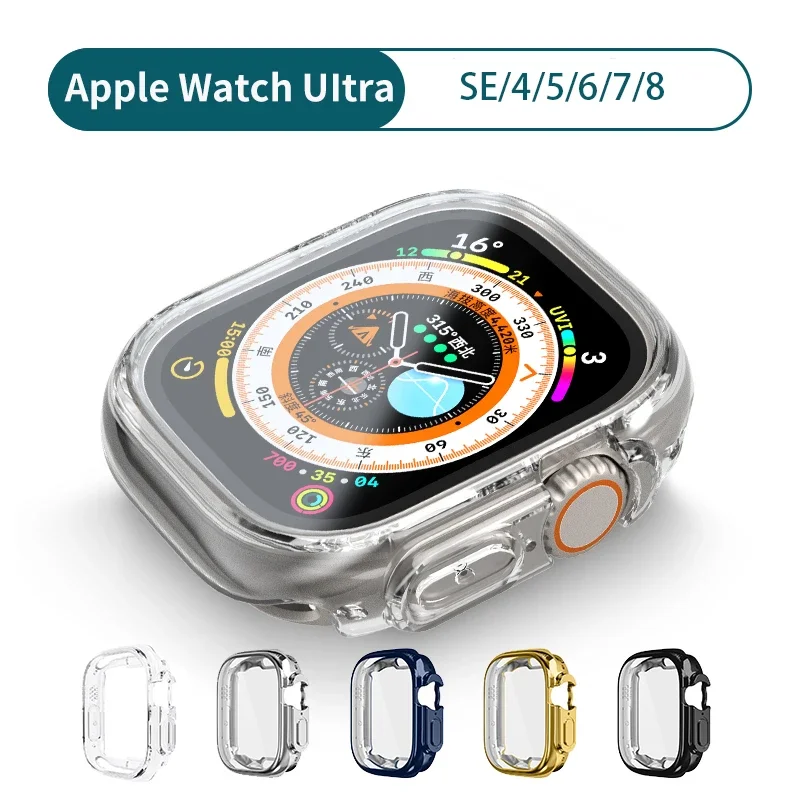 Casing pelindung layar untuk Apple Watch Ultra 49mm 45mm 44mm 41mm 40mm 38 42mm Aksesori penutup bumper iWatch 3 4 5 6 7 8 SE 9