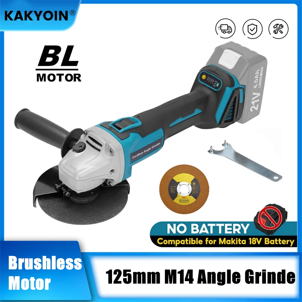 

125mm M14 Brushless Angle Grinder Polishing Cutting Machine Cordless Electric Angle Grinder Power Tool for Makita 18V Battery