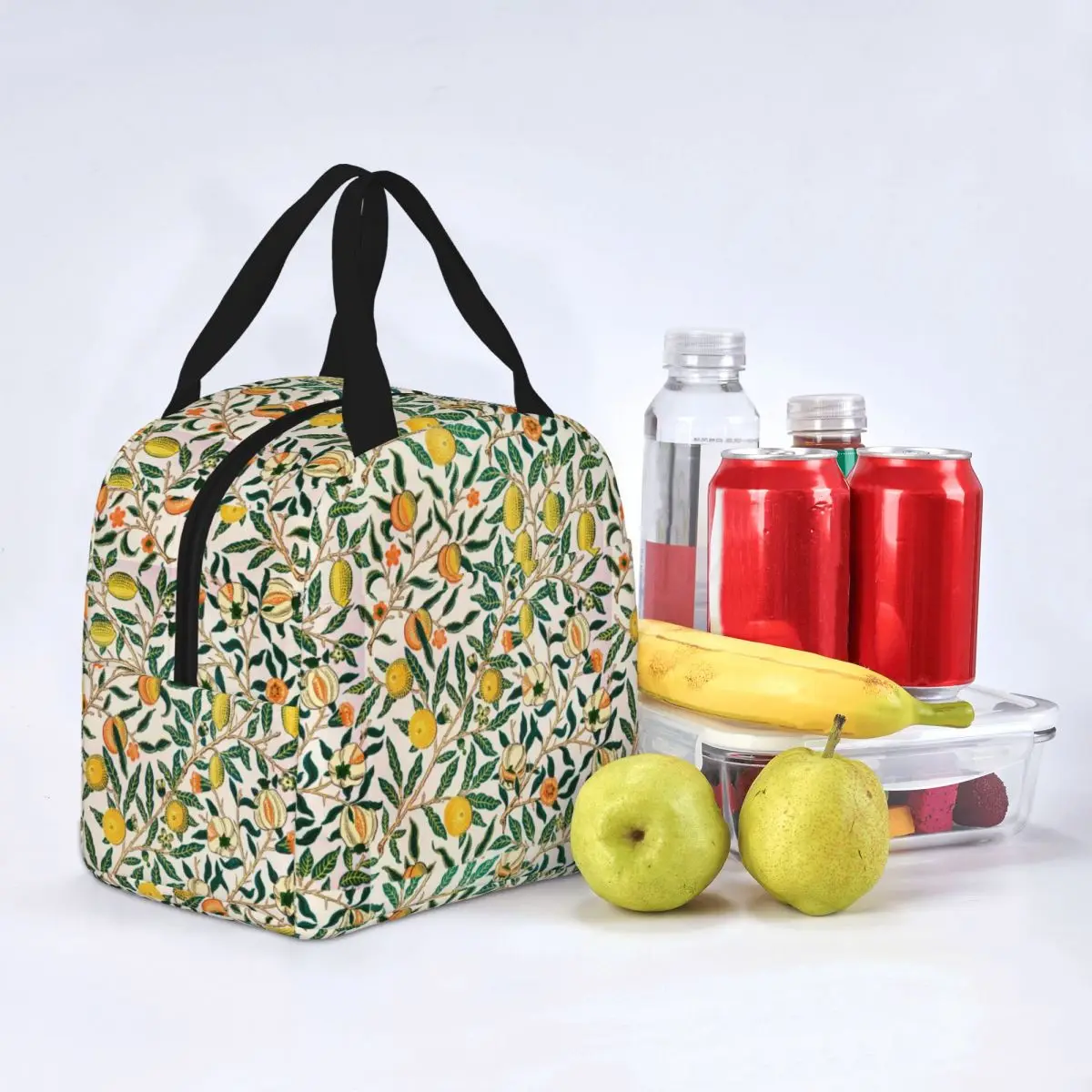 William Morris Fruits Borse per il pranzo isolate Floreale Pianta verde Fiore boemo Contenitore per pasti Borsa termica Tote Lunch Box Borsa per alimenti