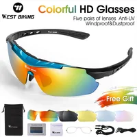 WEST BIKING-Gafas de ciclismo polarizadas para hombre y mujer, 5 lentes, UV400, a prueba de viento