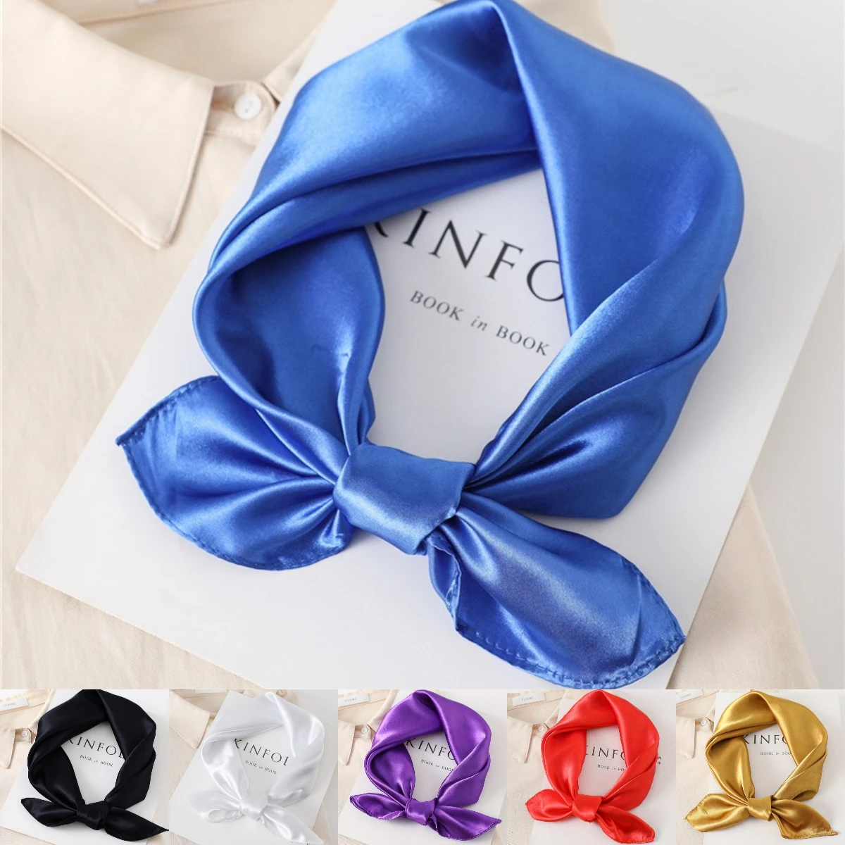 Satin Luxury Solid Silk Square Scarf for Women Girls Soft Hairband Neckerchief Office Hijab Headband Foulard Bag Ribbons Gift