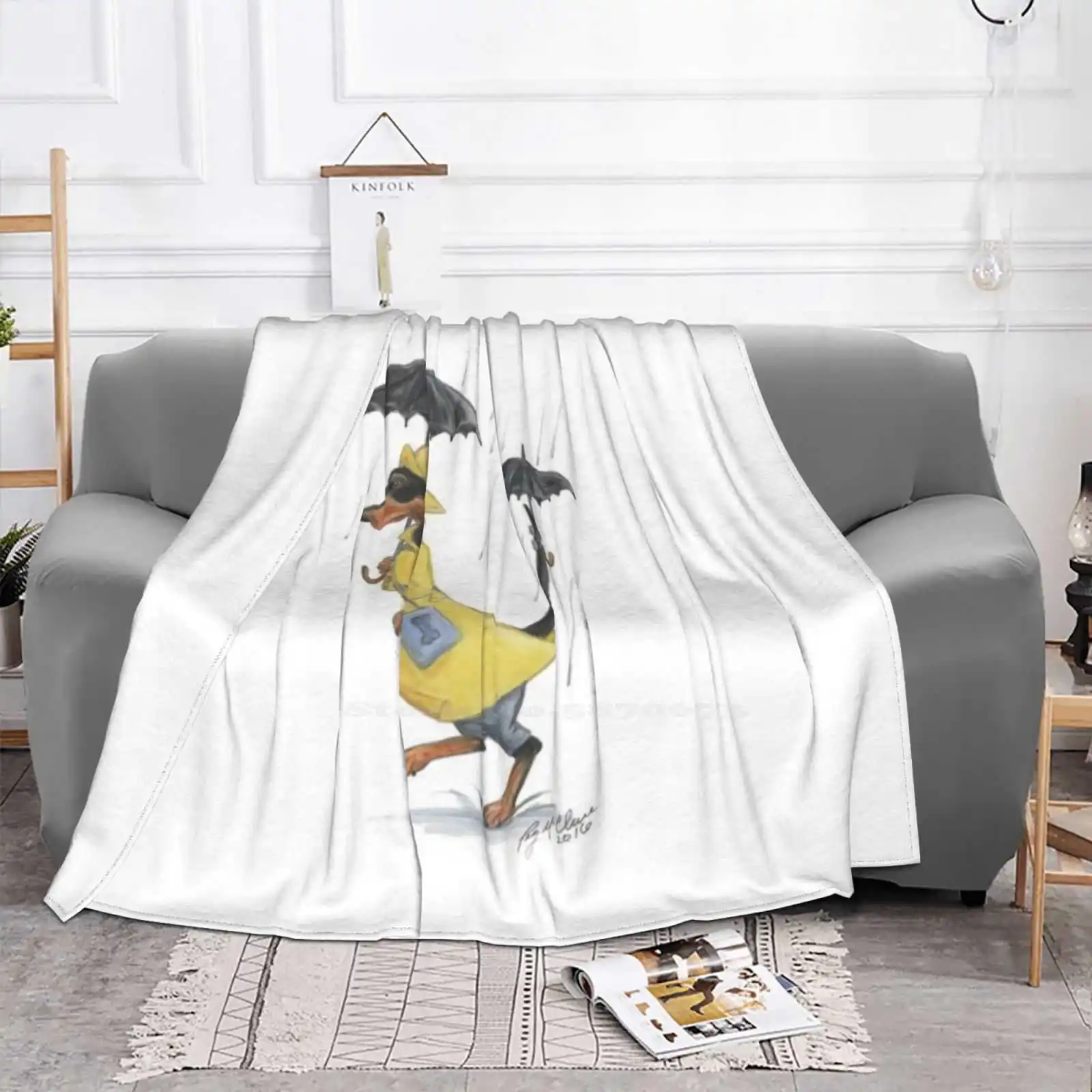 Rainy Day Dachshund Fashion Soft Warm Throw Blanket Dachshund Wiener Dog Umbrella Wet Rainy Doxie