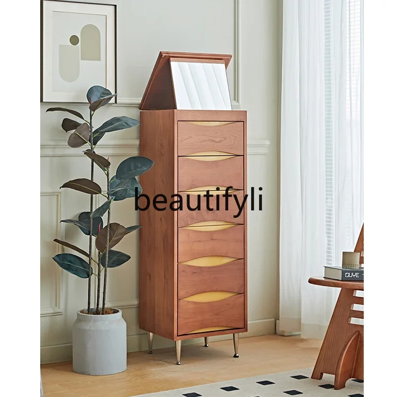 Solid wood locker folding mirror retro multi-bucket cabinet