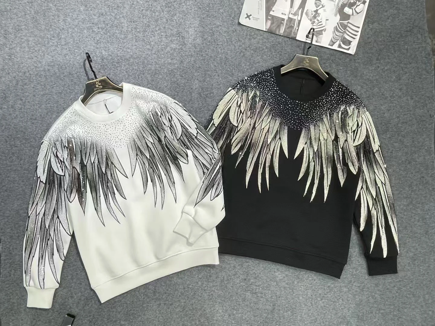 2025 Autumn Winter New Fashion Heavy Rhinestone Round Neck Long Sleeve Sweatshirt Printed Letters Trendy Stylish Men's Jacket