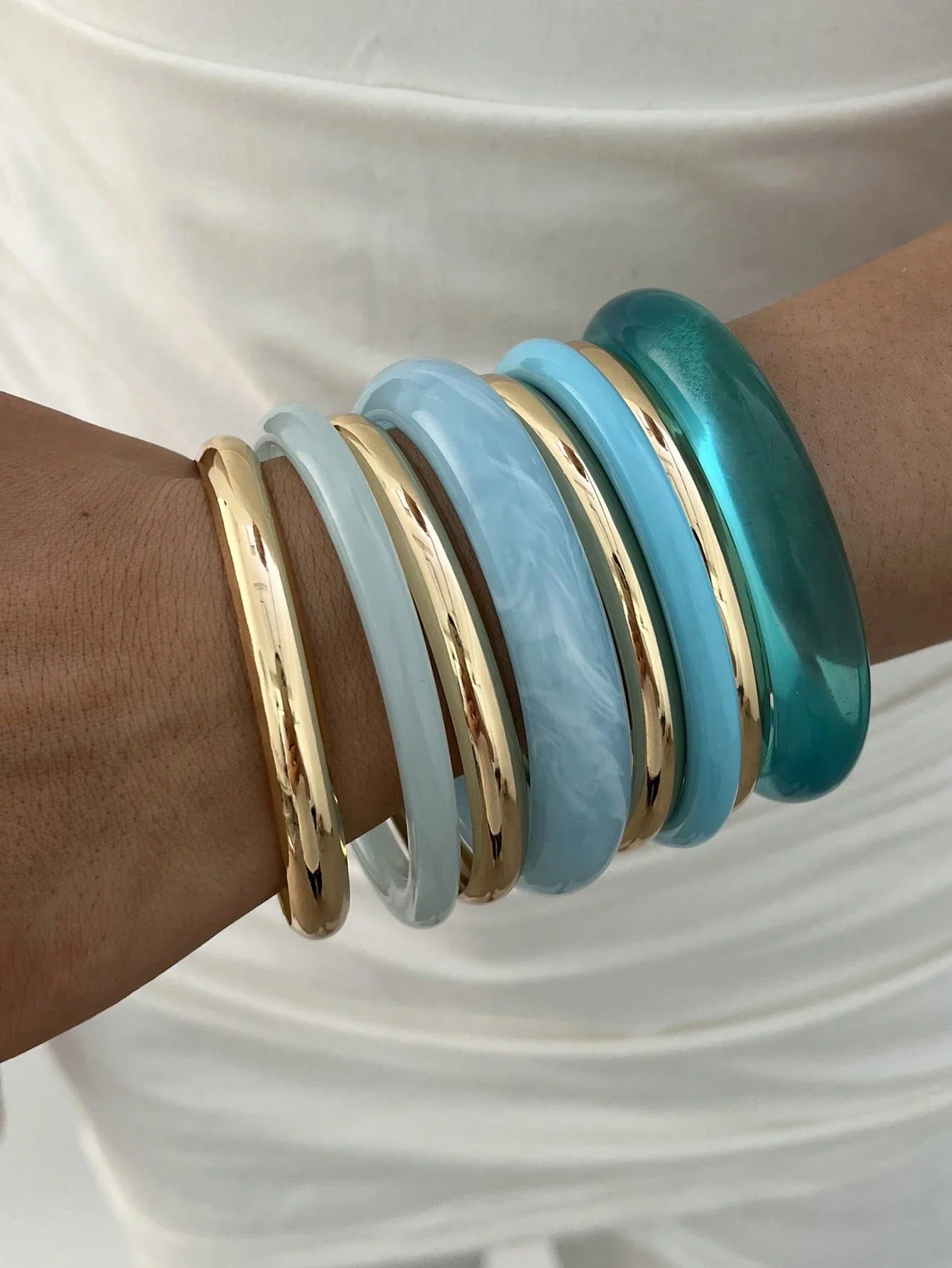 8/4pcs Set Vintage Elegant Casual Blue Acrylic Bracelet for Women Punk Simple Stackable Bangle Daily Party Vacation Jewelry Gift