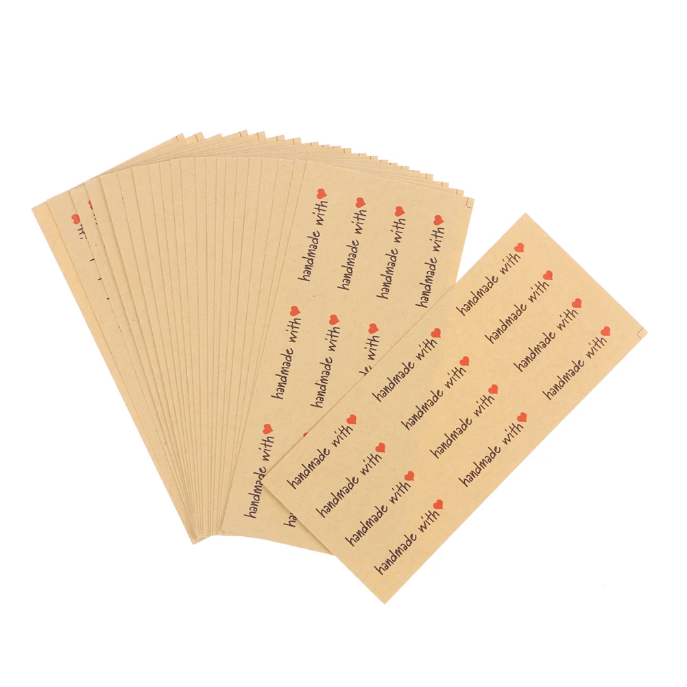 

360Pcs Valentine's Day Heart Kraft Paper Seal Stickers Simple Handmade Long Strip Design for Gift Food Packaging