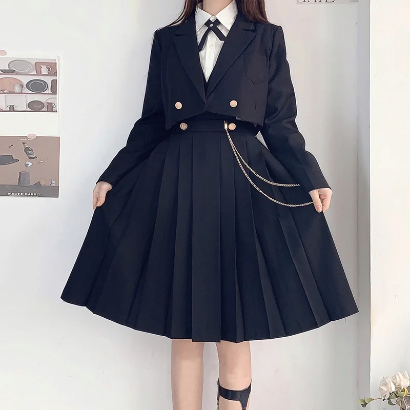 Vielseitiger und süßer Schuluniformrock JK Uniform Basic Frühling Echtes langes Kleid Plissee-Anzug im japanischen Stil im College-Stil