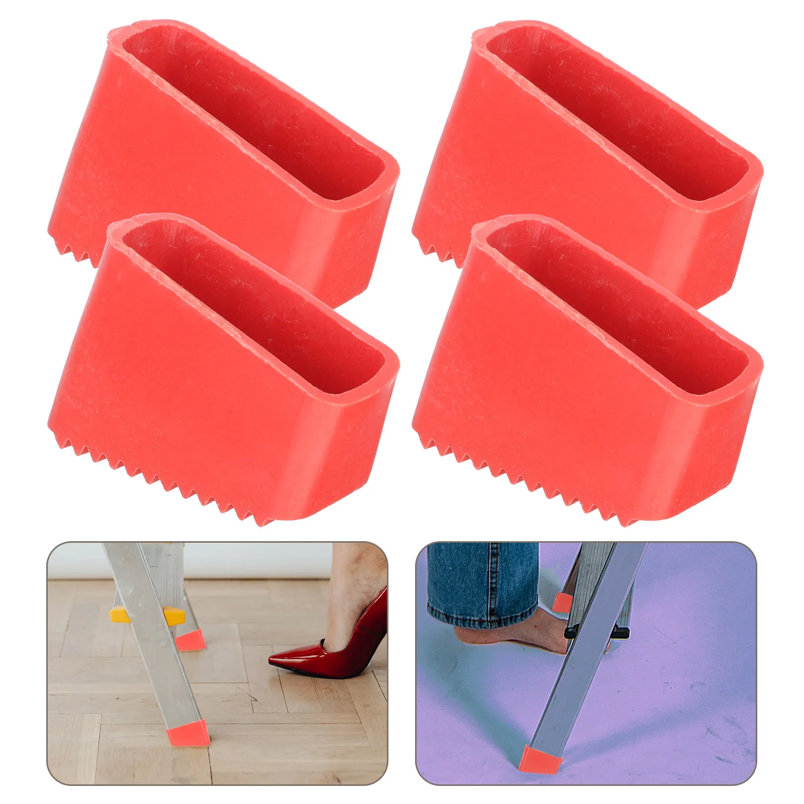 4Pcs Red Non-slip Ladder Feet Pads Replacement Rubber Covers Step Leg Caps Protector Suitable Most Ladders Stairs Protect Floors