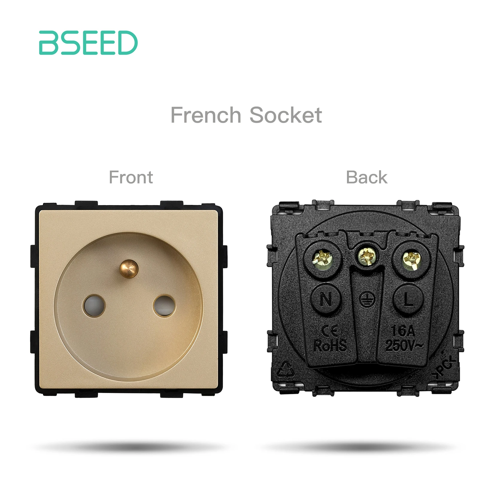 BSEED EU-Standard-Wandlichtschaltermodul, Steckdosen, Knopfschalter, DIY-Funktionsteil, Glasscheibe, kostenlose Zusammenstellung, Gold