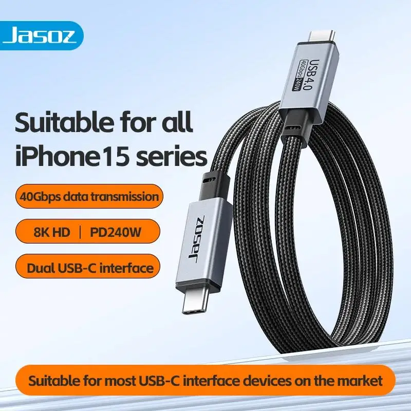 Jasoz USB4 Cable 40Gbps 240W Thunderbolt 4 Type C Fast Charging Cable for Apple iphone15 Pro Max Tablets USB C Data Cable 8K