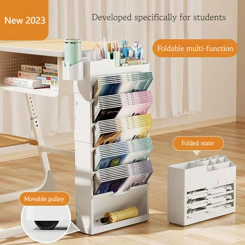 Movable And Foldable Multifunctional Bookshelf Largecapacity Bookshelf Storage Rack Book Organizer File Bookshelf Student Office