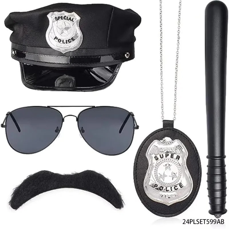 PESENAR A whole holiday party party Christmas cop hat baton badge Sunglasses beard FBI cop Halloween