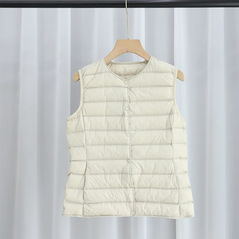 Chaleco de plumón de pato blanco ultraligero para mujer, chaqueta sin mangas, parka corta, cálida, talla grande, Otoño e Invierno