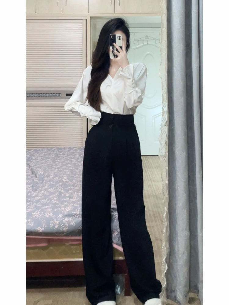 

Early Autumn Fashion Set High Waist Commuter Style Long Sleeve Neck Two Piece Suite Slimming Concealing Tall Enhancing
