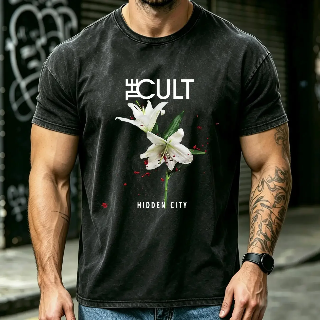 washed T Shirt The Cult Band Ian Astbury Rock Hidden City Album S 5XL vintage Washed Stylish Casual graphic Stretched Soft