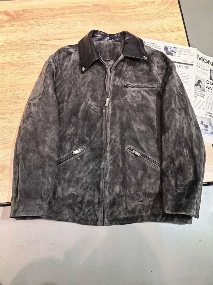 New Designer Women Zipper Sheepskin Loose Sreal Suede Leather Ladies Jacket Sleeve With Shoulder Outerwear Fashion Autumn Winter