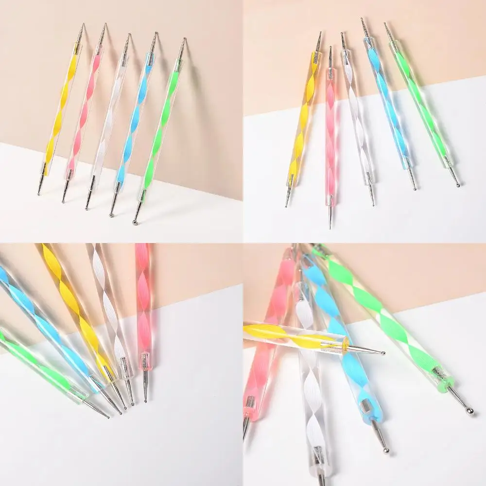 Acrylic Double Point Spiral Pencil Set - 5 Pieces for Thread Painting and Nail Art