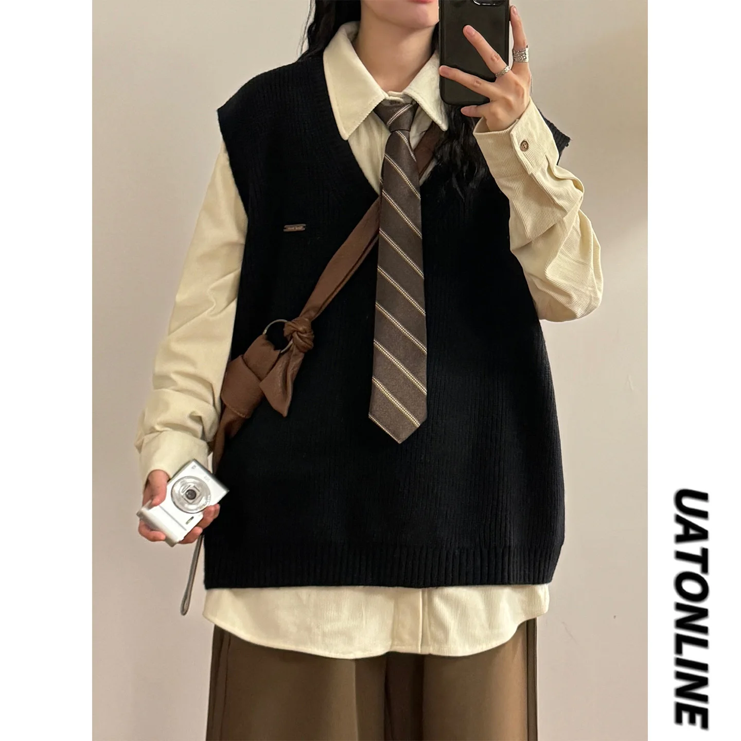 

UATONLINE Осенне-зимний уличный вязаный жилет свободного кроя, универсальный, удобный, модный (для мужчин и женщин)