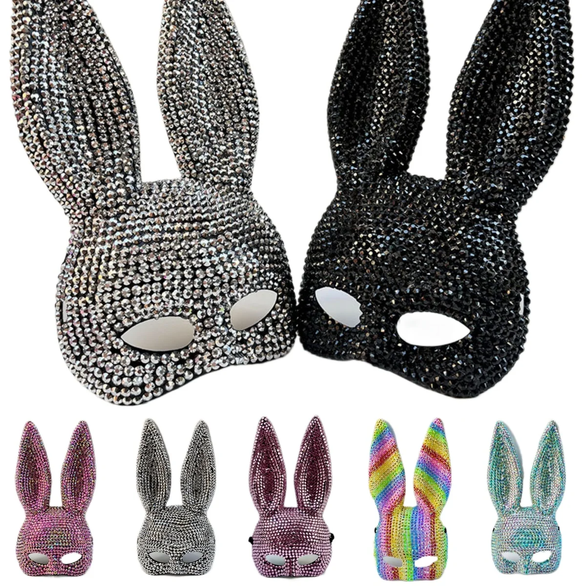 

Блестящая переливающаяся маска кролика со стразами для женщин и мужчин, косплей, Марди Гра, бал для Хэллоуина, маскарадная маска, карнавальный реквизит