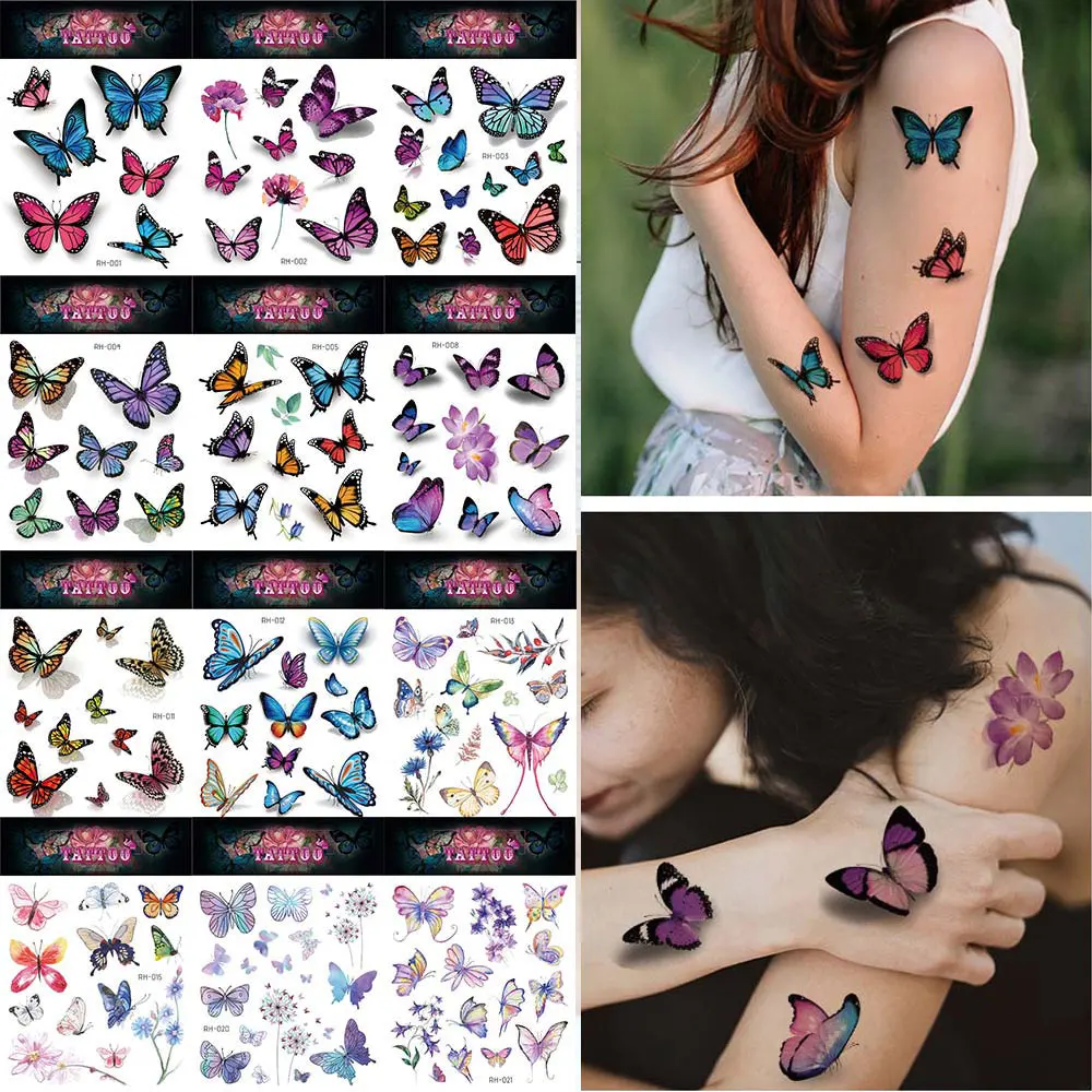 

Purple Butterfly Temporary Tattoos Flash Transfer Tattoo Sticker For Women Cartoon Fake Tattoo Kids Body Arm Hand