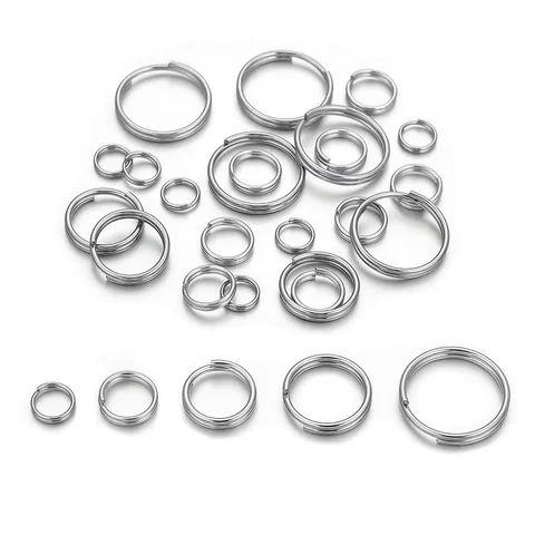 100pcs 6/8/10/12/15mm Stainless Steel Double Key Ring Connectors Round Wire for DIY Keychain Jewelry Making Material Accessories