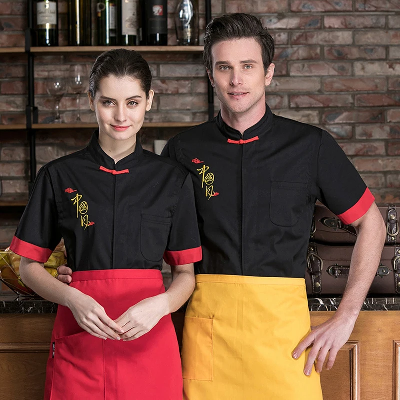 Restaurant Kitchen Jacket Hotel Men's Chef Shirt Catering Cooking Uniform Bakery Coffee Women Waiter Short-Sleeved Work Clothes