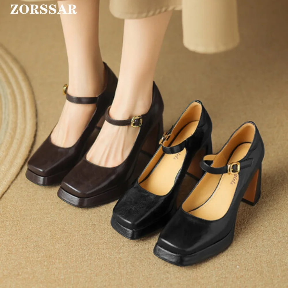 

Коричневые замшевые туфли Мэри Джейн в стиле ретро 2024, простые непромокаемые туфли на высоком каблуке Fairy Wind с квадратной головкой и одной пряжкой на платформе