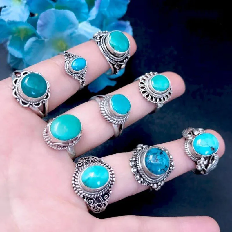Inlaid Open Ring, Turquoise Tibetan Vintage Jewelry, New Fashion Style