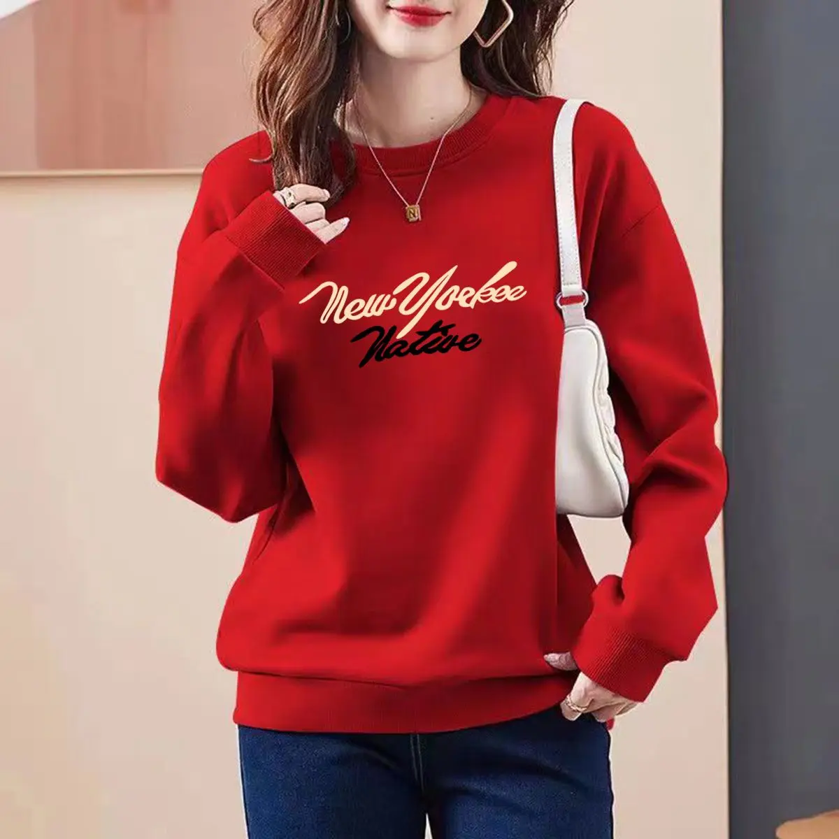 All-match Lantern Long Sleeve Letter Printing Round Neck Pullover Women\'s Clothing Casual Loose Elegant Spring Autumn Tops