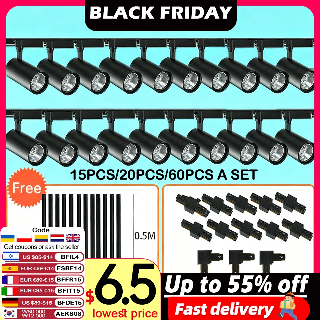 Kit Lampu Track Super Terang 220V Lampu Rel LED Lampu Sorot LED untuk Plafon Dinding Toko Rumah Dapur