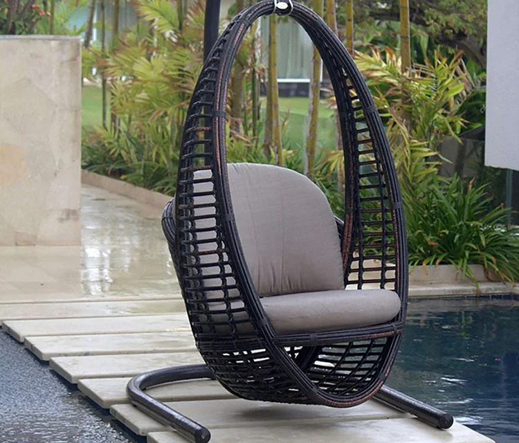 Outside garden aluminum frame macrame swing chair outdoor furniture