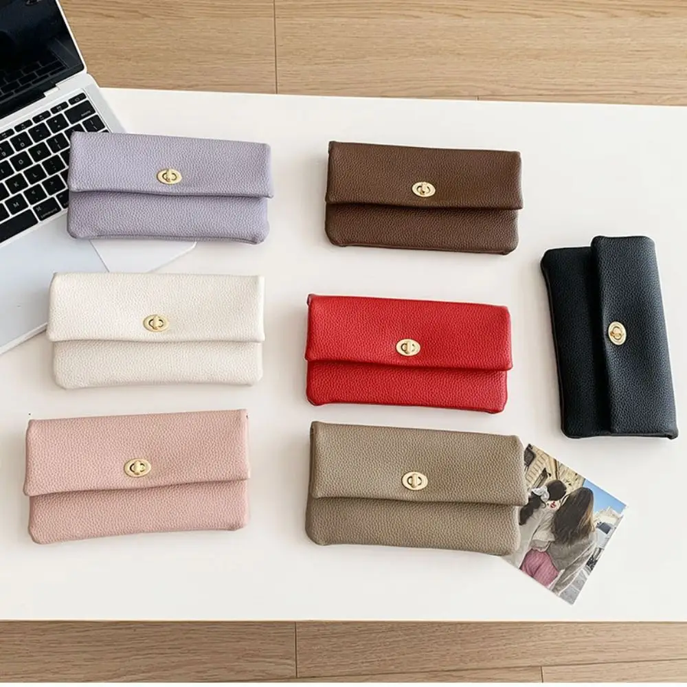 

Simple PU Leather Envelope Wallets Metal Buckle Zipper Women Long Clutch Bag Korean Style Portable Change Bag Female