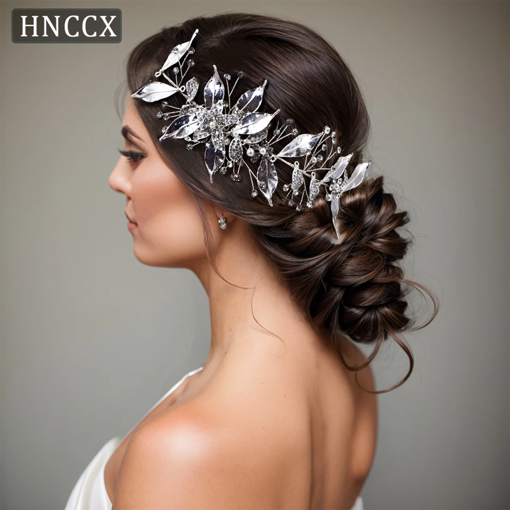 

HNCCX Silver Color Alloy Leaves Rhinestone Headpiece Elegant Girls Bridal Side Headband Fashion Wedding Hair Accessories CP285