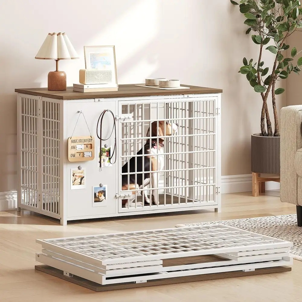 

Sturdy Folding Dog Crate with DIY Frame, Indoor Wooden Kennel, End Table Design, Hooks Included, Suitable for Small to Medium Do