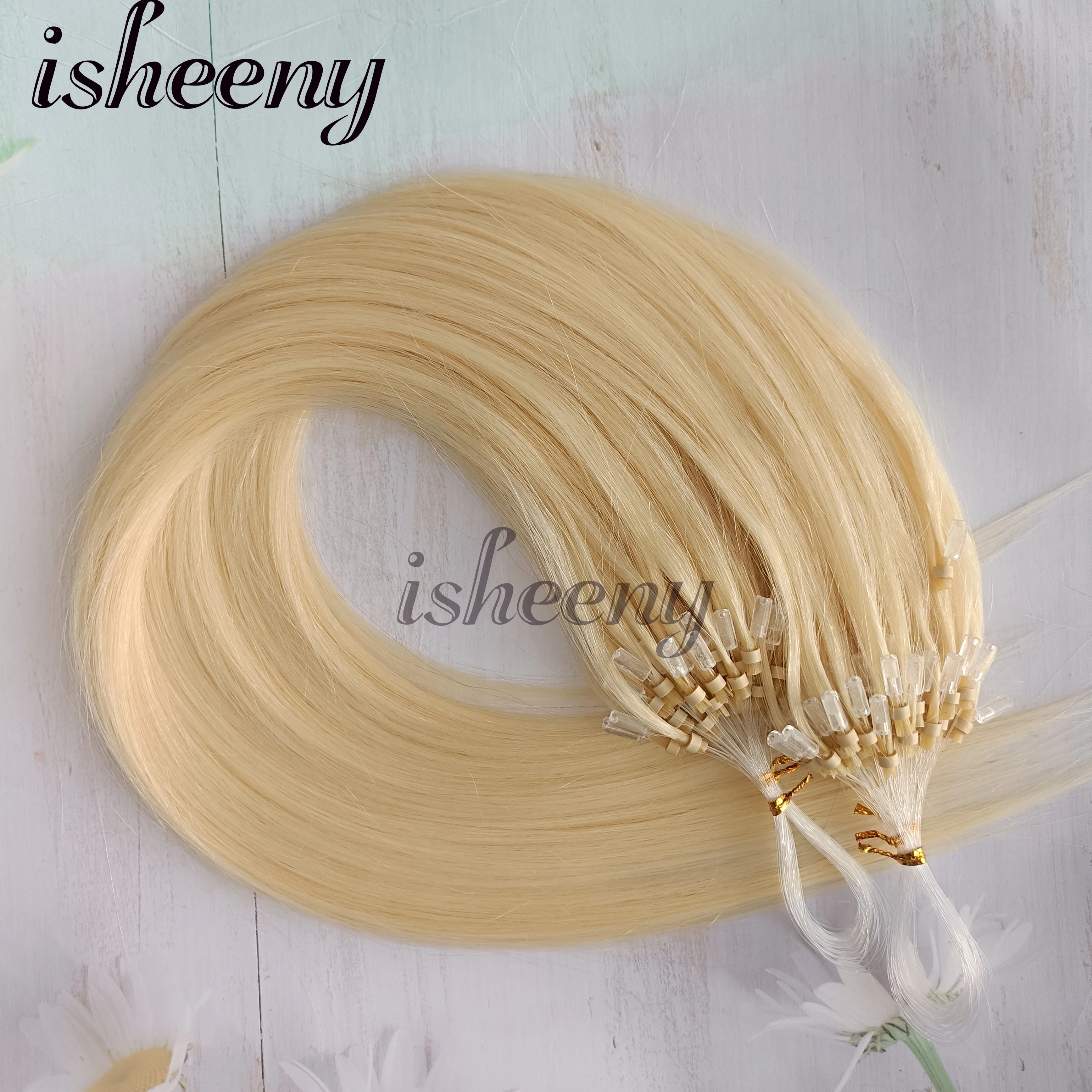 Micro Loop Ring Human Hair Extensions Platinum Blonde Link Hair 50pcs Micro Beads Extensions 30g for Women