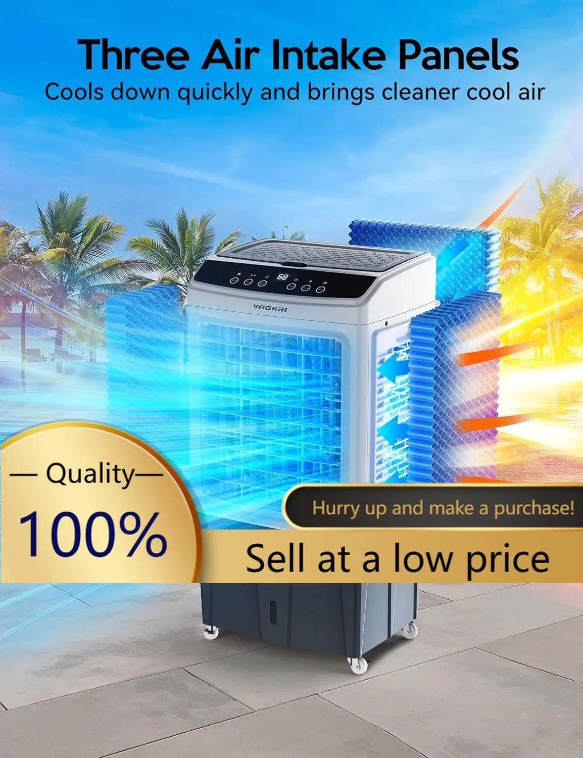 

Hot-selling35" Evaporative Air Cooler, 2800CFM Swamp Cooler, 120°Oscillation Air Cooler with Remote Control, 24H Timer, 3 Modes