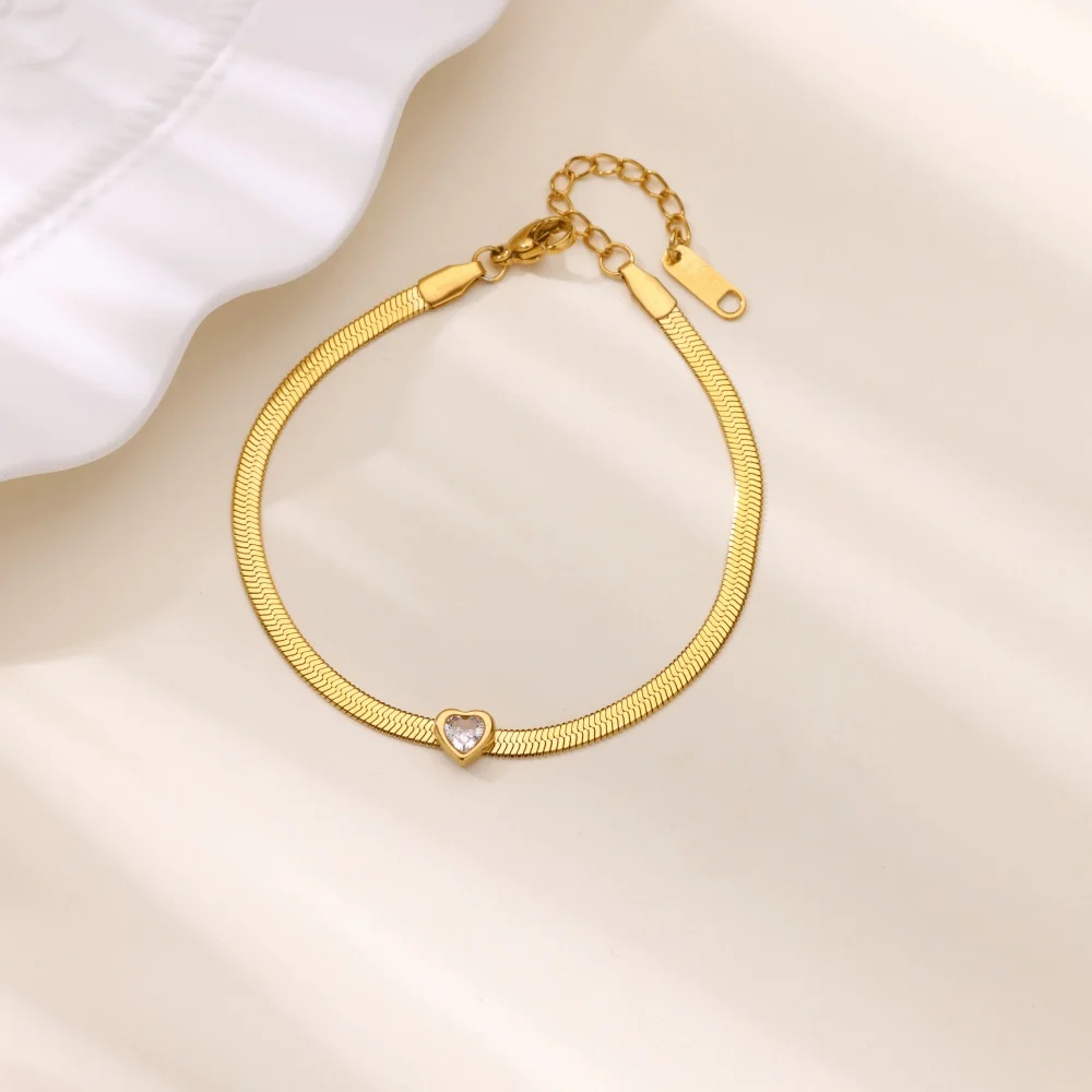 الزركون جوهرة القلب أساور للنساء الذهب اللون الفولاذ المقاوم للصدأ سوار على شكل قلب الزفاف عيد ميلاد مجوهرات فاخرة هدية #3