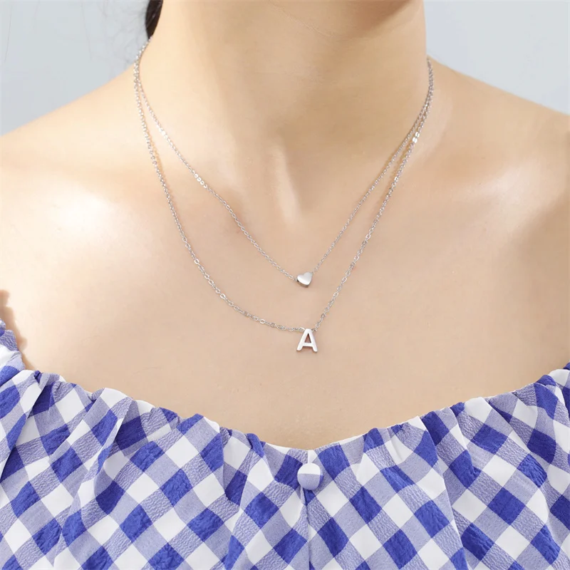 Mode Tiny Herz Initial Halskette Gold Silber Farbe Multilayer Brief Choker Halskette Für Frauen Charme Anhänger Schmuck Geschenk – Detail 13