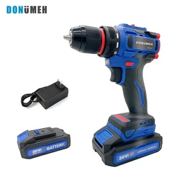 DONUMEH Cordless Electric Drill Electric Screwdriver 20v Brushless Motor Big Torque Metal Collet Rechargeable Lithium Battery