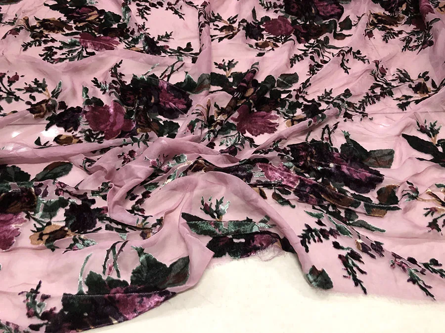 Colorful Gold Velvet Designer Fabric High Quality Real Silk Hollow out Micro Transparent Dress Cloth