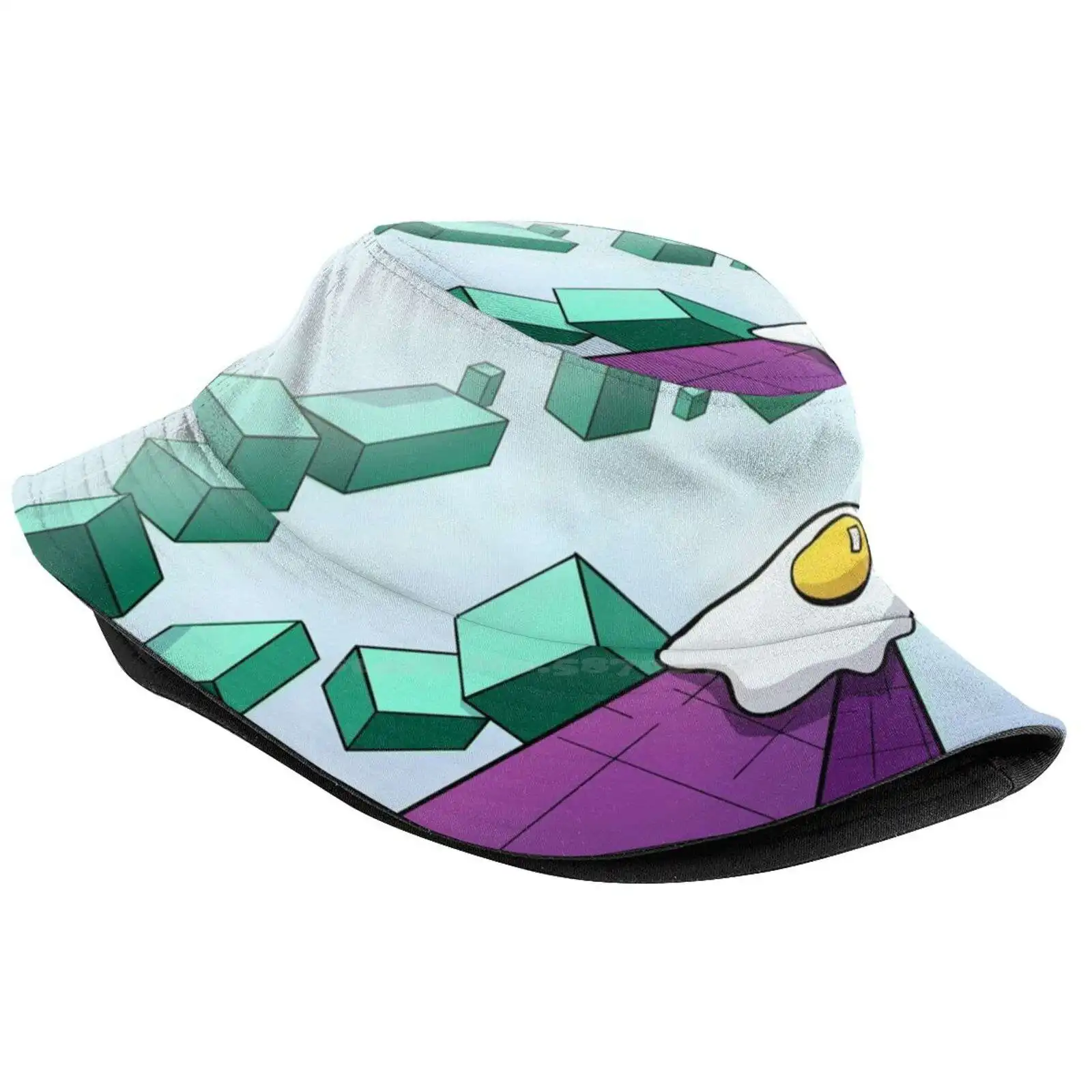 Sunny-Side Up Sun Cap Fisherman Hat Bucket Hats Serialism Abstraction Funky Funny Purple Pyramid Fried Egg Boxes Cheerful