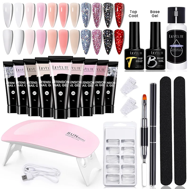 LILYCUTE 15ml Nail Gel Kit Quick Extension Gel Nail Polish LED Lamp Manicure Set Semi Permanent Acrylic Solution Nail Art Tool