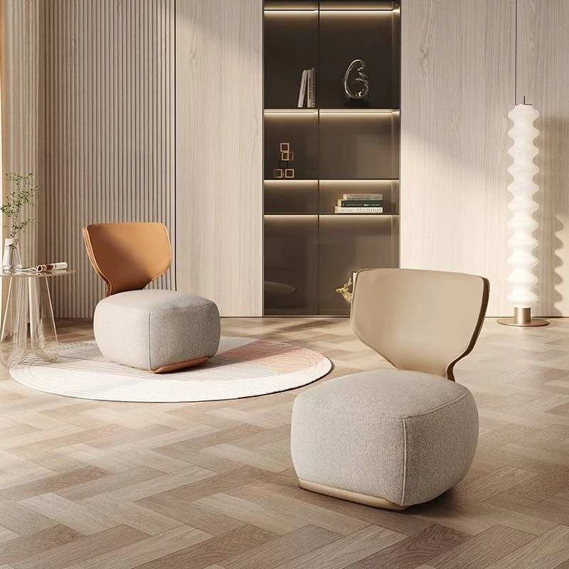 

Modern Accent Stool - Plush Fabric Low-Profile Chair with Backrest, Compact Lounge Seat for Living Room & Bedroom