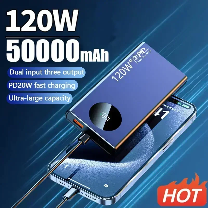 120W 50000mAh High Capacity Power Bank Fast Charging Powerbank Portable Battery Charger For iPhone Samsung Huawei NEW