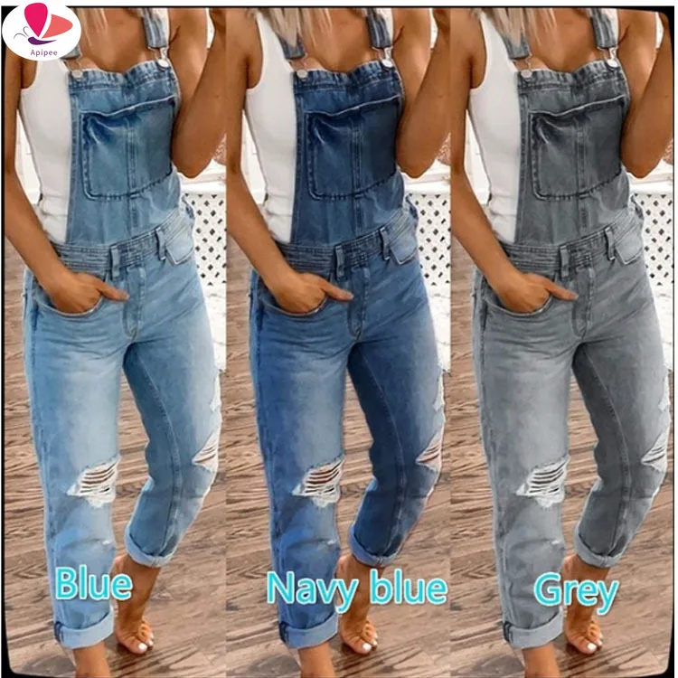 

New Casual Boyfriend Ripped Jeans Jumpsuit Romper Women Pants Hole Sleeveless Denim Overalls For Women