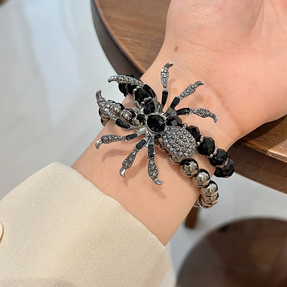 Dark Spider Double layer Handstring Men's and Women's Trendy Punk Bracelet Light Luxury Niche Handpiece