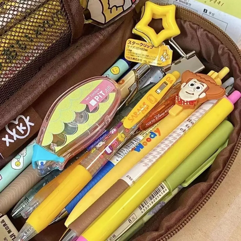 Multi Layer Cute Pencil Head Pen Bag Cosmetic Bag Pencil Bag Canvas Pencil Case Pen Pouch Large Capacity Korean Stationery Bag