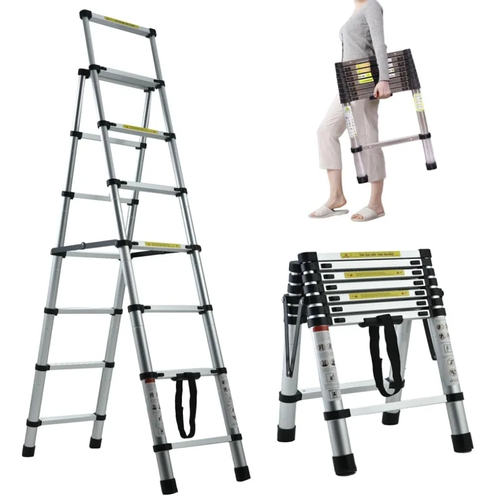 

Extension Step Ladder 6+7 Step(6.6ft + 7.5ft) Aluminum Herringbone – A-Frame Telescoping Lightweight Multi-Use Folding Ladder