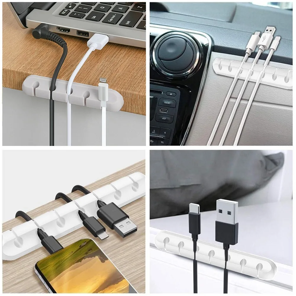 USB Cable Organizer Silicone Winder Desktop Tidy Management Clips on Desk Cord Holder for Mouse Headphone Computer Office Home